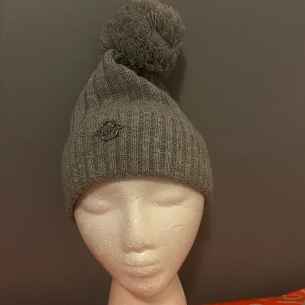 Michael Kors Charcoal Knit Beanie with Pom